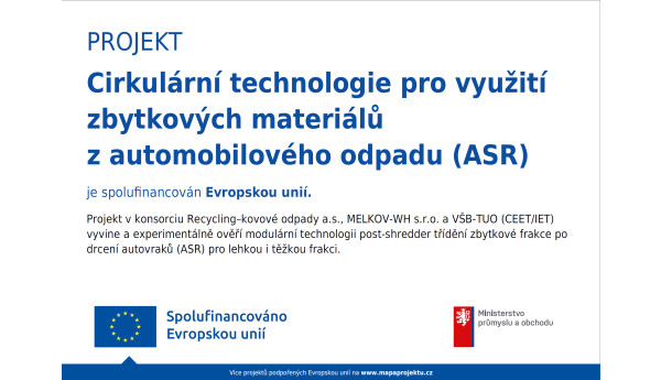 Cirkulární technologie pro využití zbytkových materiálů z automobilového odpadu (ARS)
